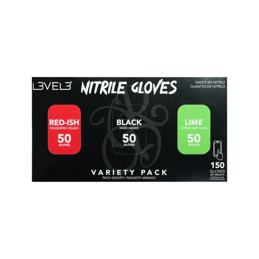 L3VEL3 Nitrile Gloves Variety Pack (Red-ish / Black / Lime) - Medium