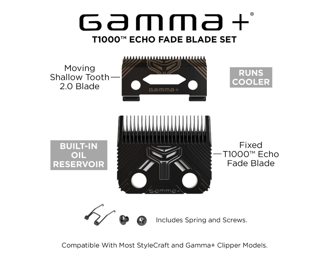 T1000 Echo Fixed Fade Blade and Shallow 2.0 Clipper Blade Set